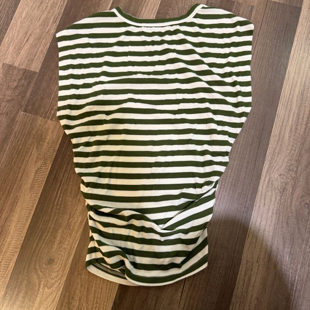 Michael Stars Green and White Striped ruched waist sleeveless shirt XS